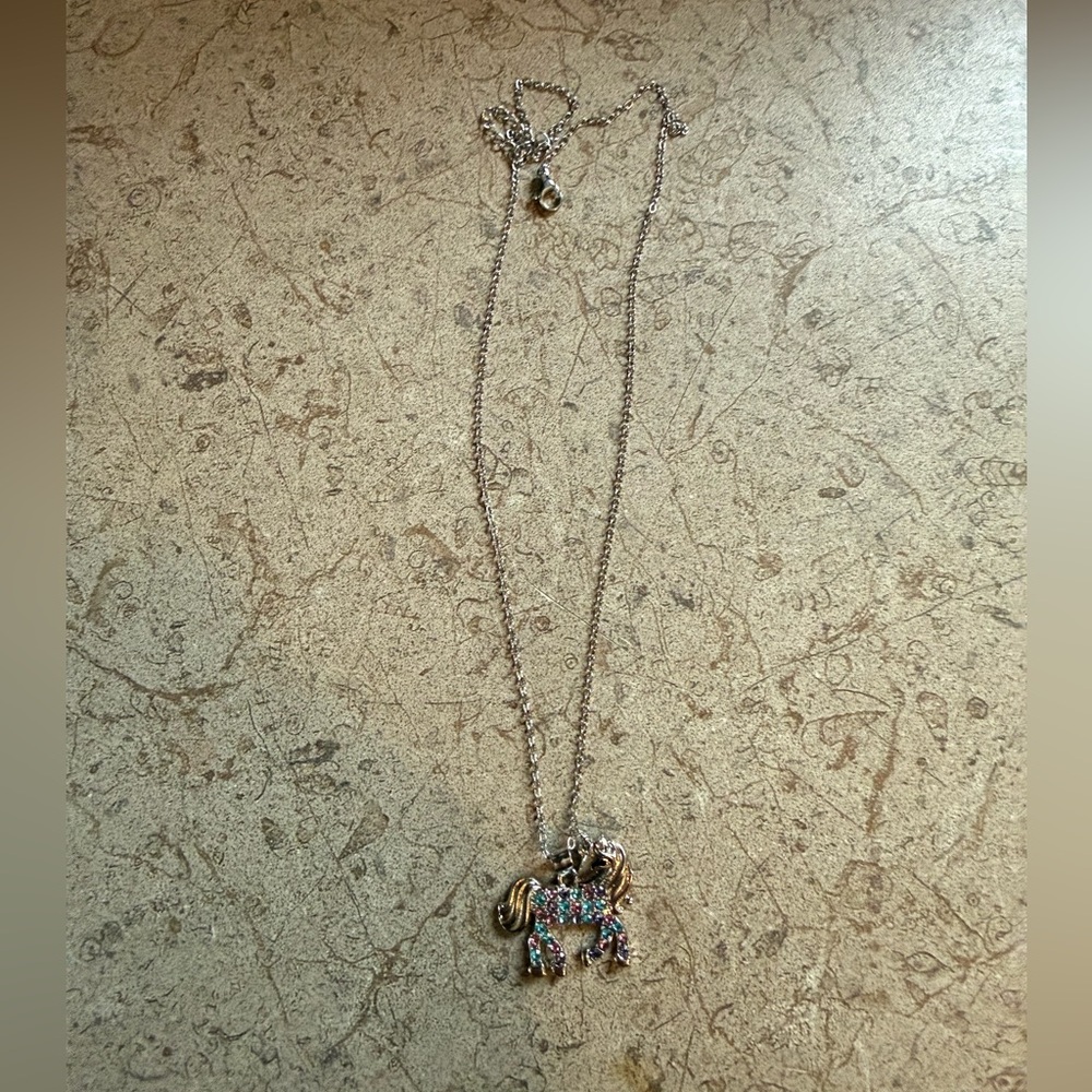 Silver-Tone Multicolor Unicorn Pendant Necklace - Unbranded